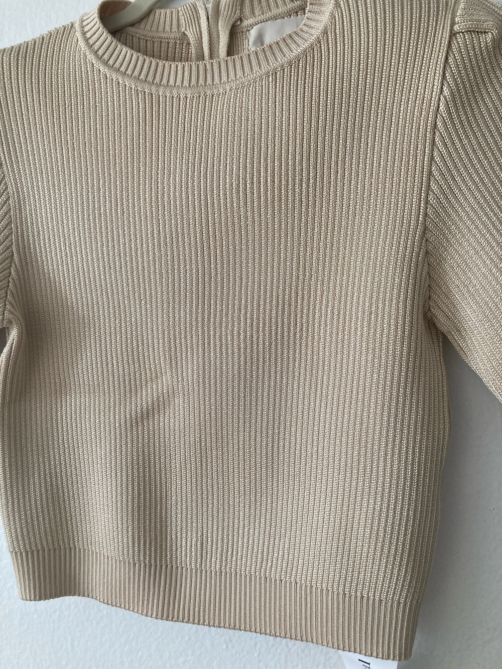 Frame Denim Neutral Metallic Cream Ribbed Short Sleeve Top - Picture 5 of 5